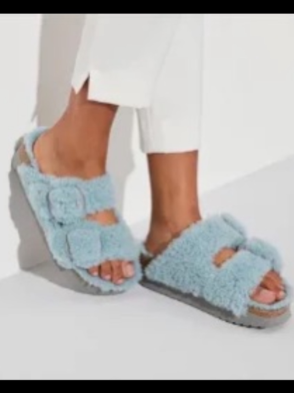 Papillio Birkenstock Arizona Big Buckle BLUE Shearling Sandal 6.5/7 US 37 EU